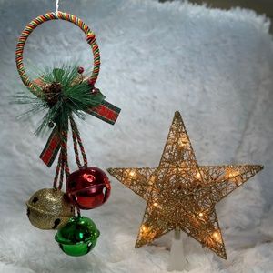 Set of Two Christmas Bells and Lighted Star tree topper